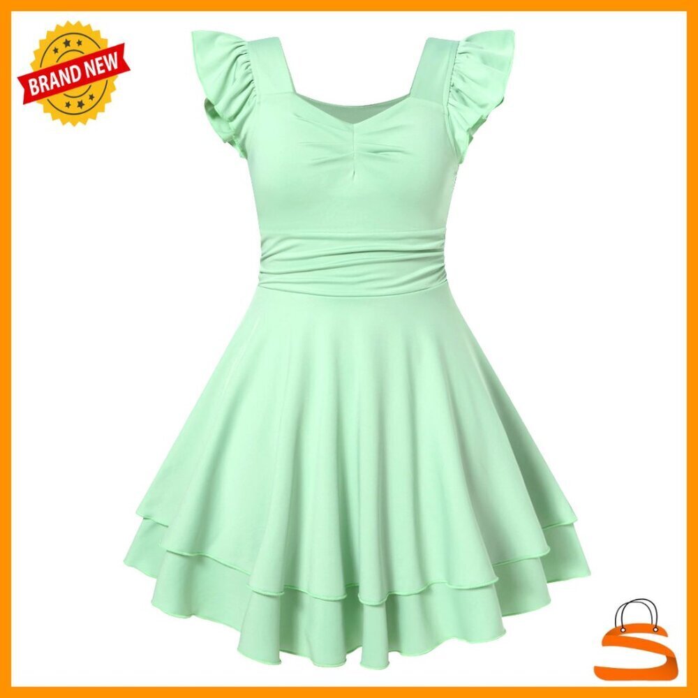 Girls Ruched Ruffle A-Line Swing Dress Size 7-14Y Polyester Spandex